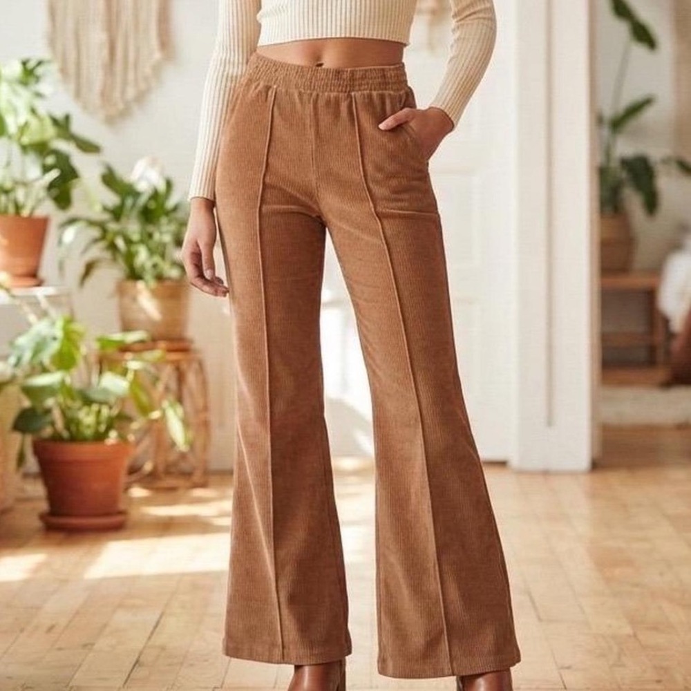 Aerie Corduroy Flare Pants Womens Size S Brown Ribbed High Waisted Boho Indie